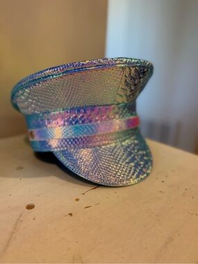 Iridescent Holographic Snakeskin Captain's Hat